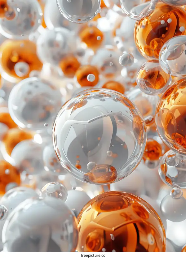 3D rendering of a cluster of translucent spheres