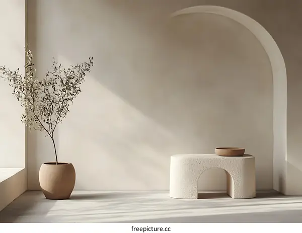 Minimalist Interior Design with Arch and Plant