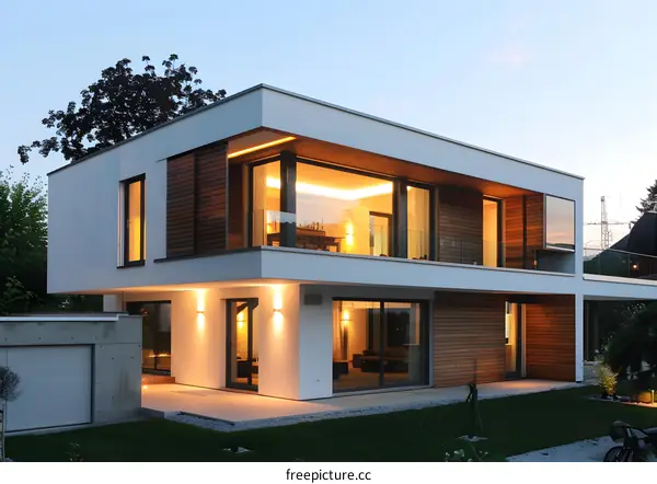 Modern House with Wooden Siding and Large Windows