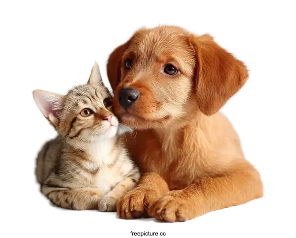 [Transparent Background PNG]Cute Kitten and Puppy Companionship