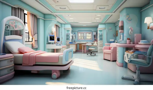 An illustration of a modern hospital room