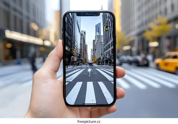 Hand Holding Smartphone with Cityscape