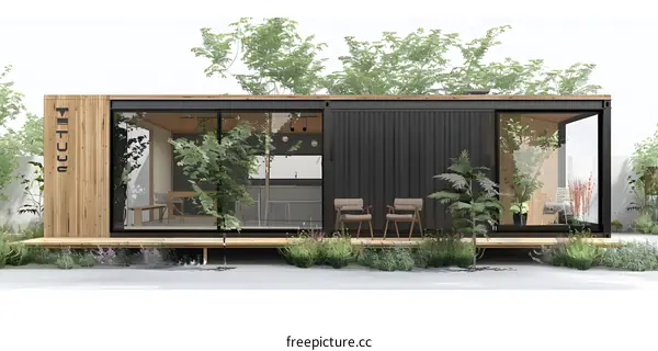 Modern Minimalist Prefab Home Design with Wooden Exterior and Glass Windows