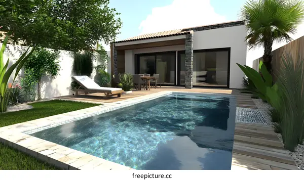 Modern House with Swimming Pool and Patio