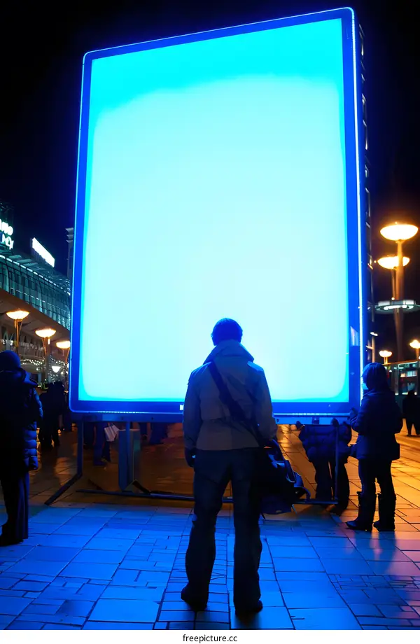 Blue Screen Billboard at Night with People