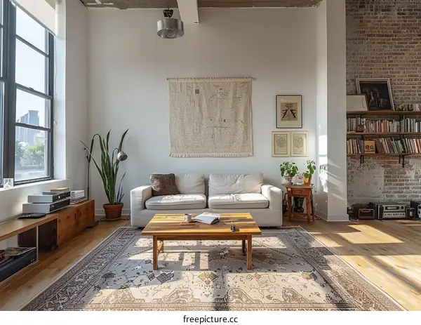 Bright and Airy Living Room With Large Windows and a Mix of Modern and Traditional Decor