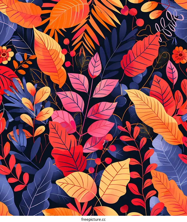 Colorful Autumn Leaves Pattern Illustration