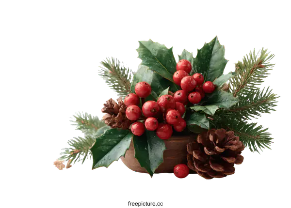[Transparent Background PNG]Christmas Decoration Arrangement with Berries and Pine Cones
