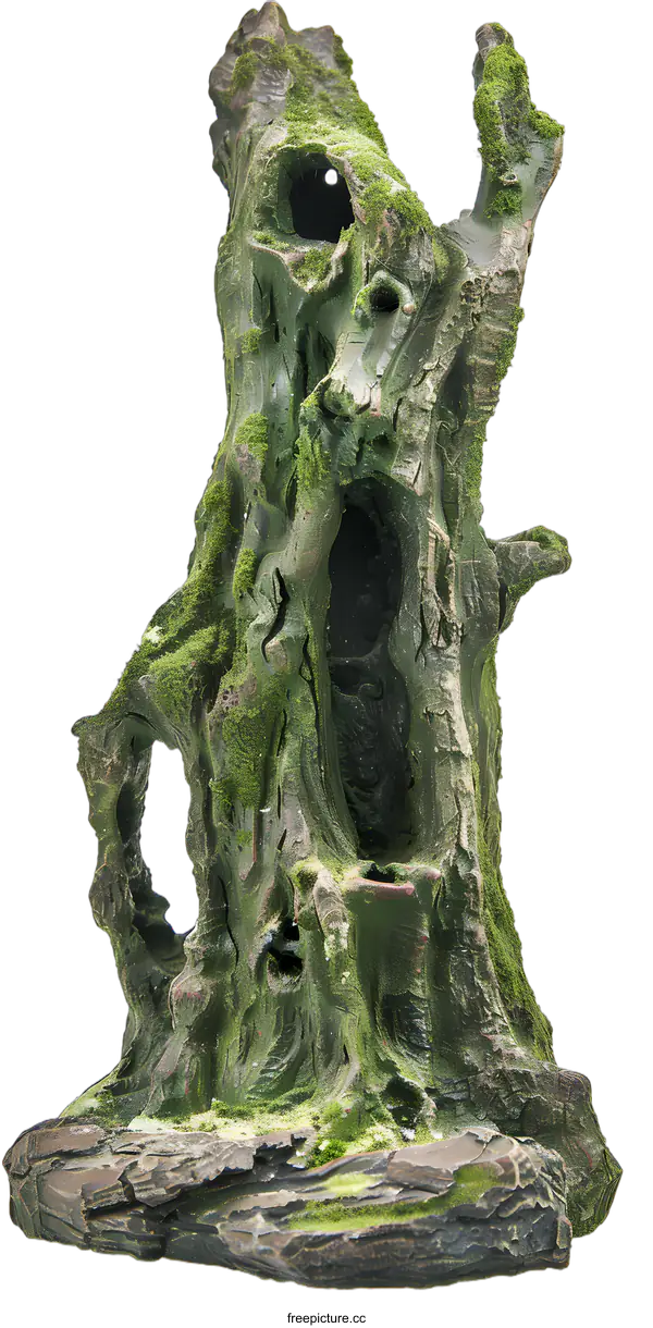 [Transparent Background PNG]Moss Covered Tree Trunk Decoration for Aquarium