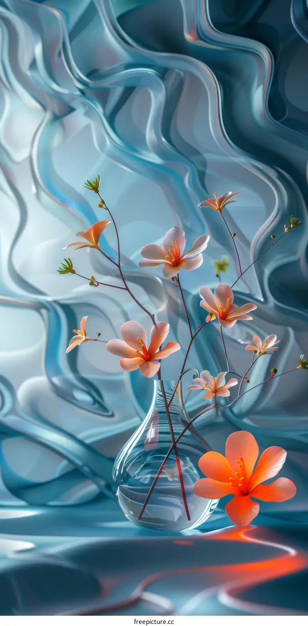 Abstract Floral Still Life in Teal and Orange