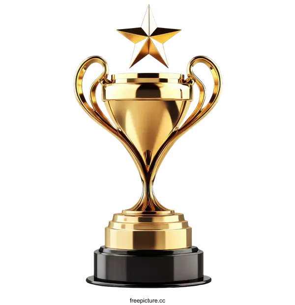 [Transparent Background PNG]Golden Trophy with Star Award