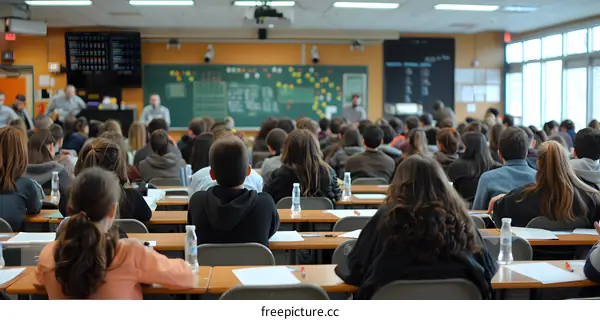 Students sitting in a classroom during an exam