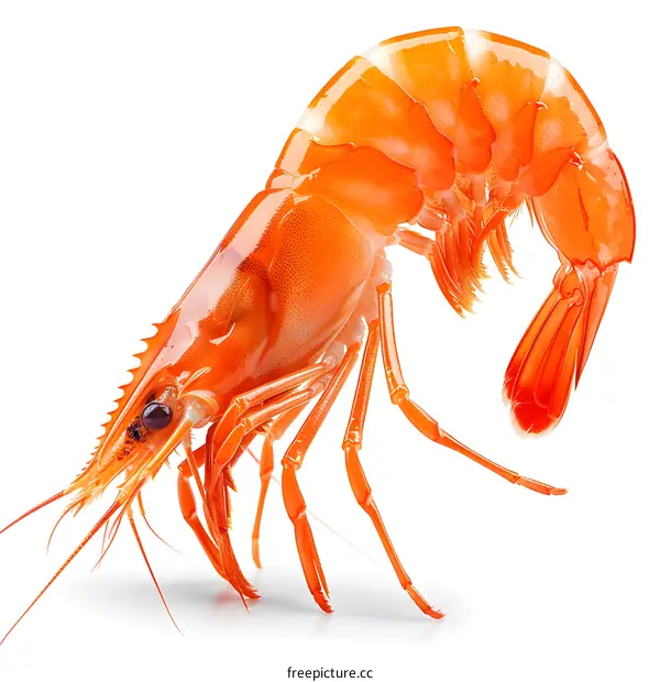 Freshly Cooked Shrimp on White Background