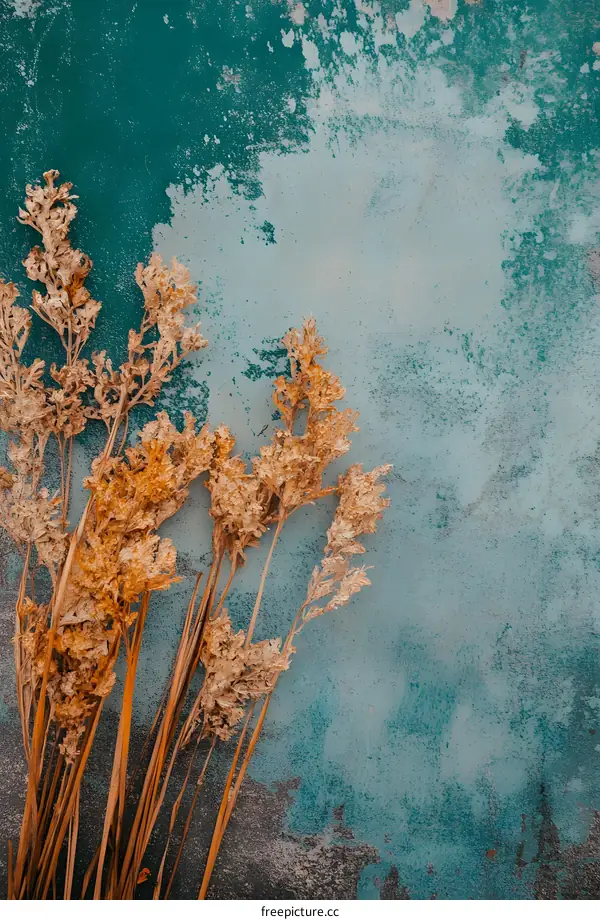 Dried Flowers on Teal Wall