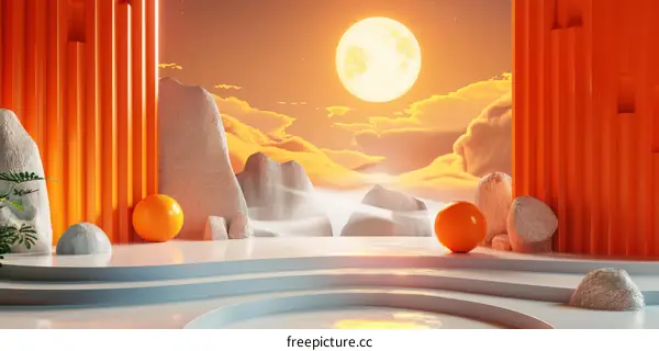 Modern Abstract Scene with Full Moon