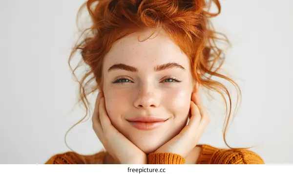 portrait of a beautiful woman with red hair and freckles