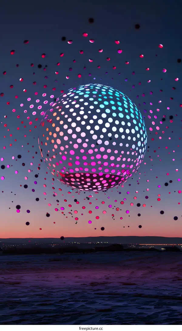 Dotted Sphere Art Installation at Dusk