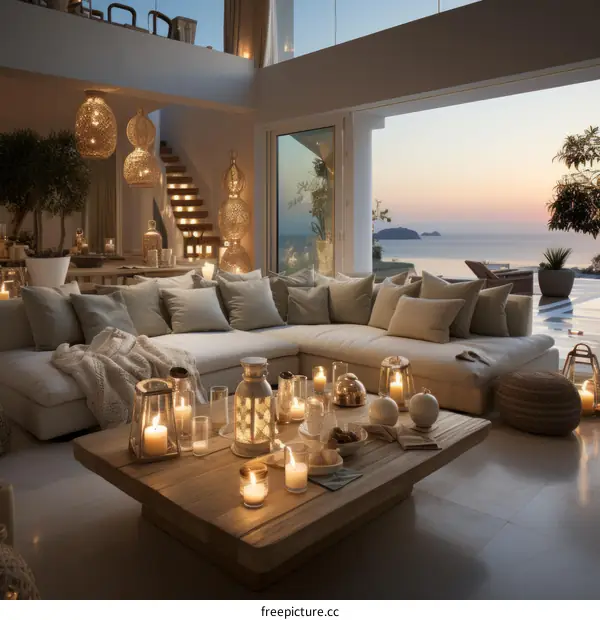 Modern coastal living room with amazing sea view