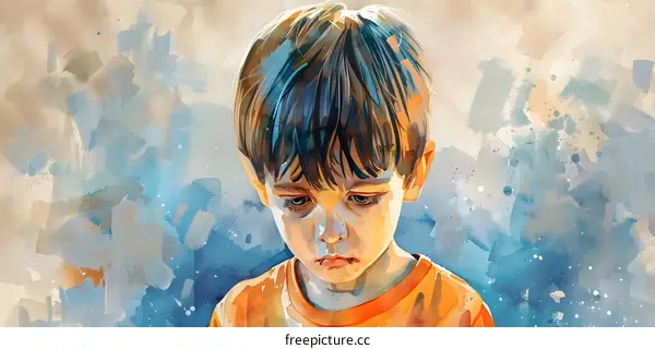 Aquarelle of a sad looking boy