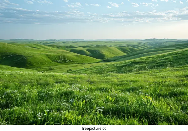 Picturesque green hills under the vast blue sky