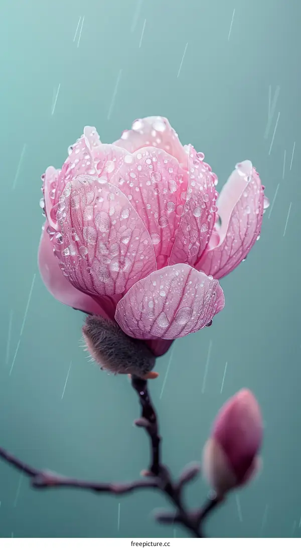 Raindrops on a pink magnolia flower