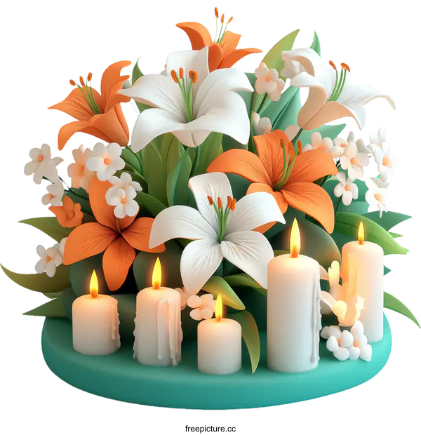 [Transparent Background PNG]Floral Arrangement with Candles Illustration