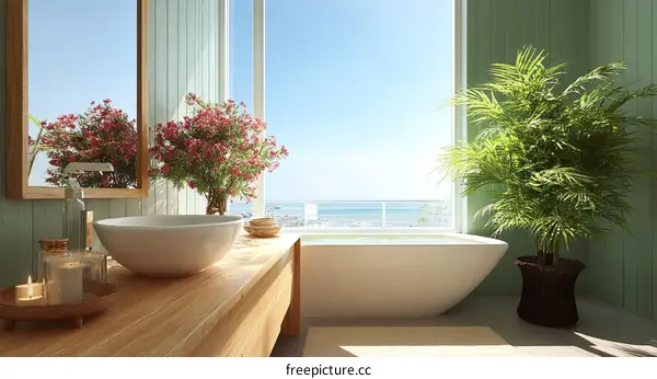 Coastal Modern Bathroom with Ocean View