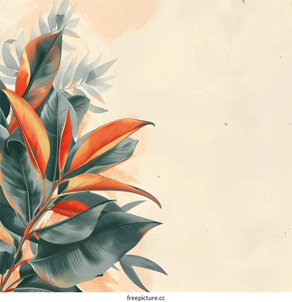 Tropical Leaves Illustration with Beige Background