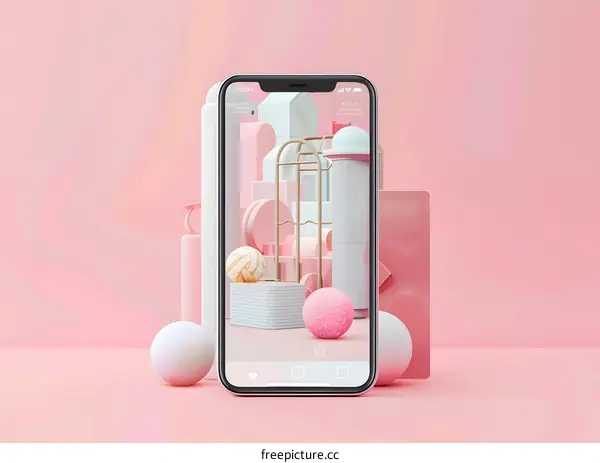 Abstract Pink 3D Scene On Smartphone Screen