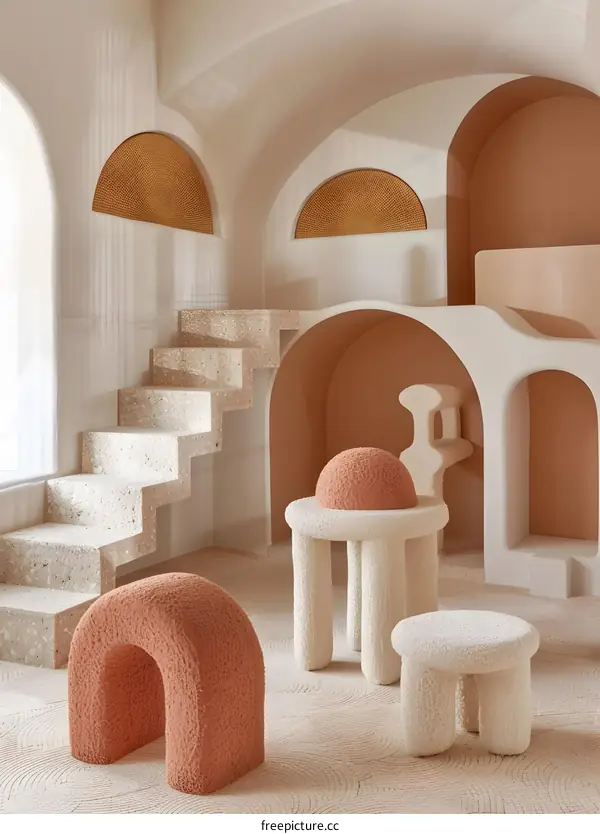 Modern Interior Design with Unique Furniture and Geometric Shapes