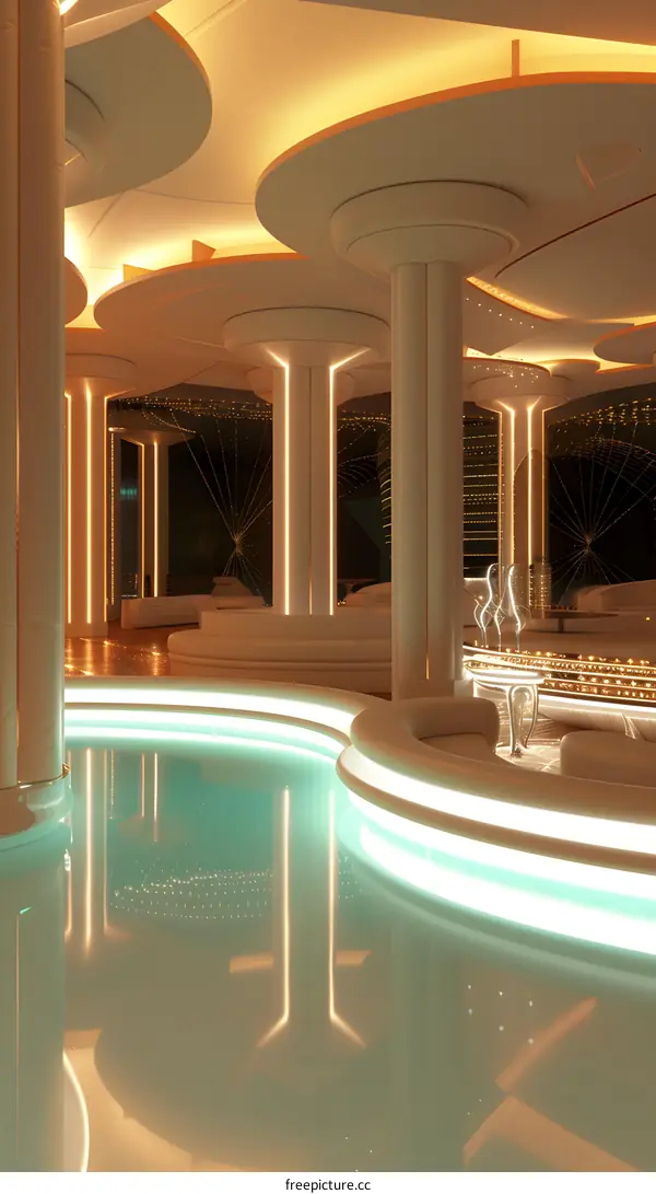 Modern Futuristic Interior Design with Illuminated Pool