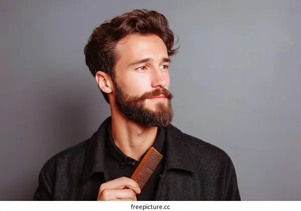 Stylish Man with Beard Holding a Comb