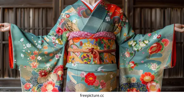 A woman wearing a kimono with floral patterns