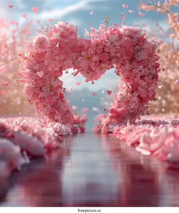 A heart made of pink flowers