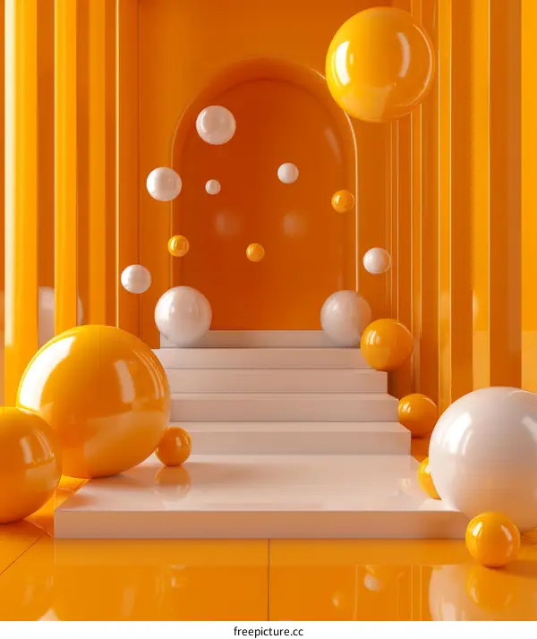 Abstract Orange and White Geometric Background with Spheres