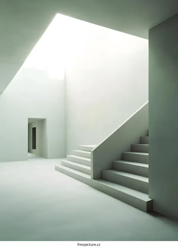 Modern Minimalist Interior Design with Staircase and Sunlight