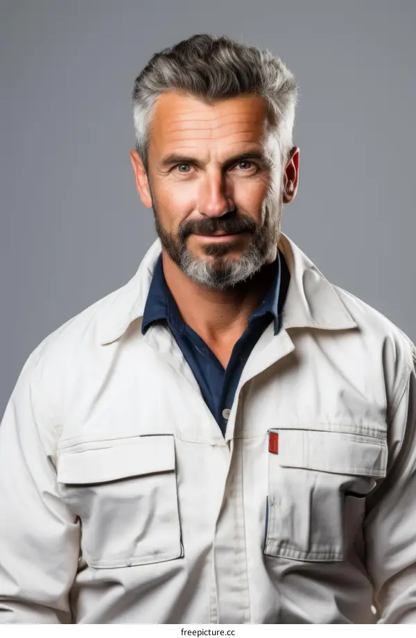 Portrait of a handsome bearded man in a white shirt