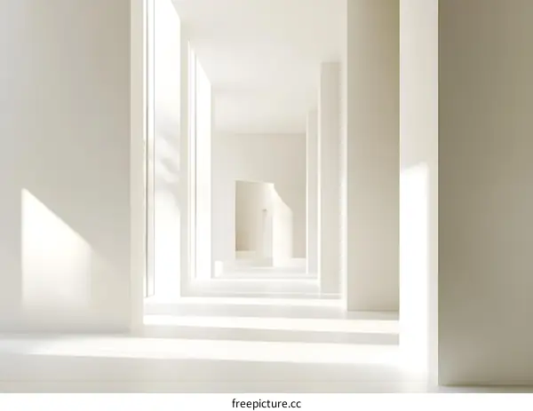 Minimalist White Interior Design with Sunlight and Shadows