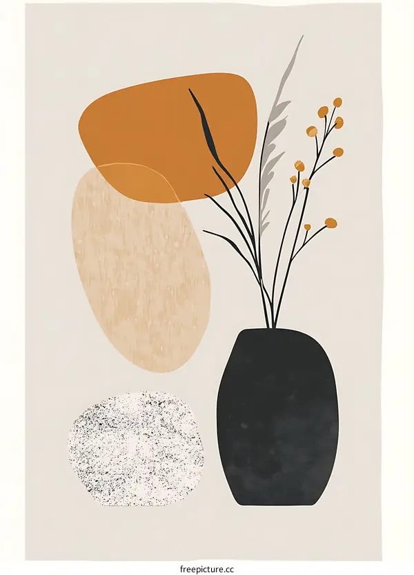 Abstract Art Minimalist Watercolor Vase with Flowers