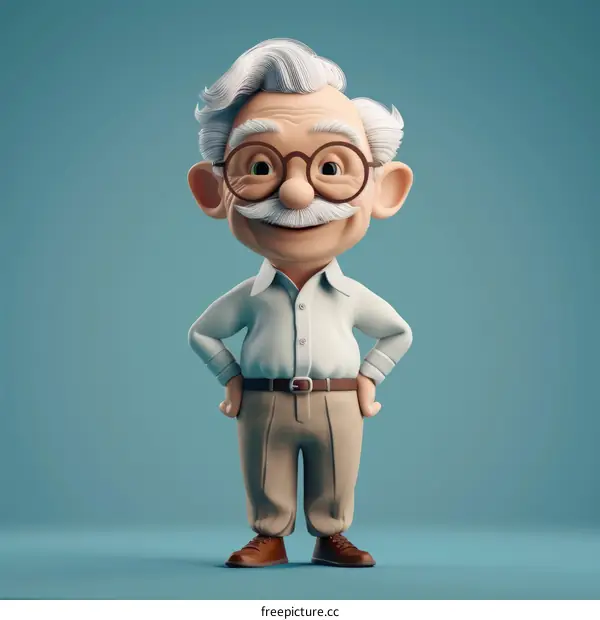 Cheerful elderly man with mustache and glasses