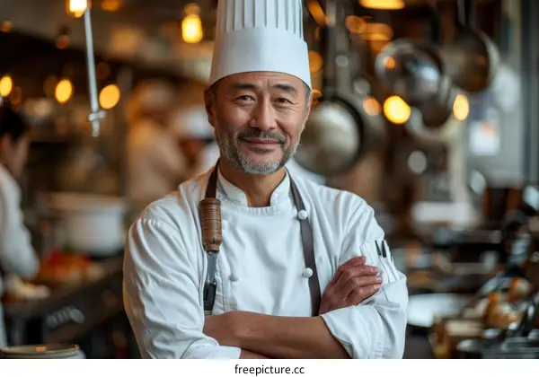 Portrait of a Japanese chef in a commercial kitchen