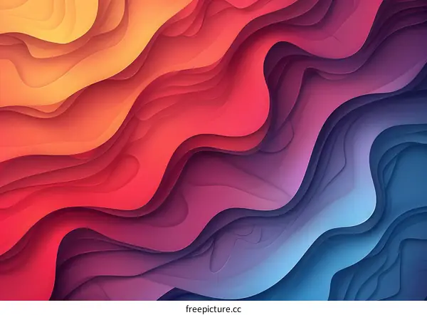 Colorful 3D rendering of a wavy terrain