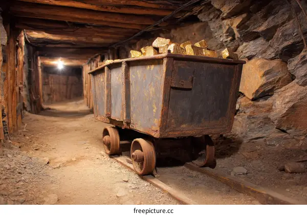 Gold Mine Cart Inside the Tunnel