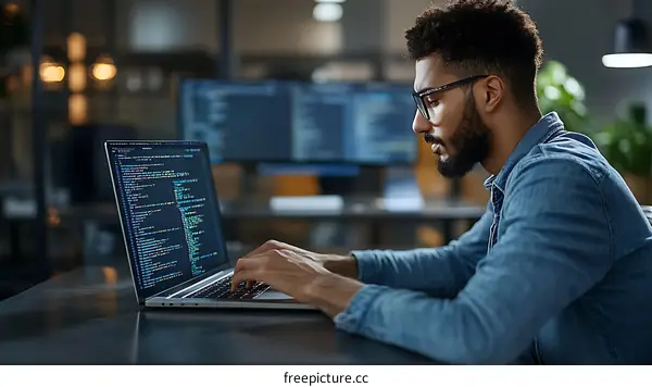 Focused Programmer Working on Laptop