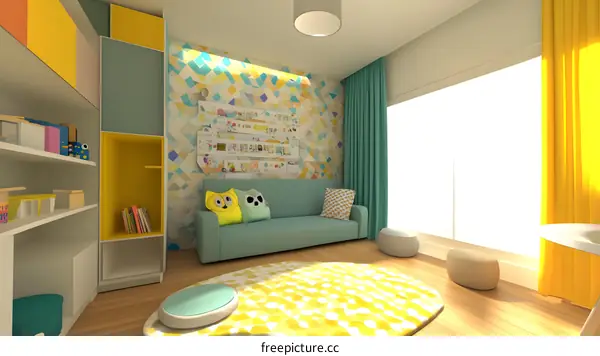 Modern Playroom Interior Design with Yellow and Green Colors