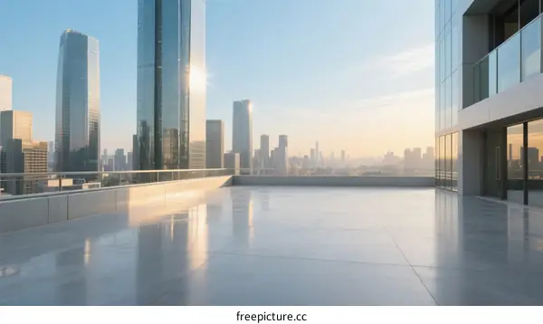 Modern Urban Rooftop with Skyscrapers and Clear Sky