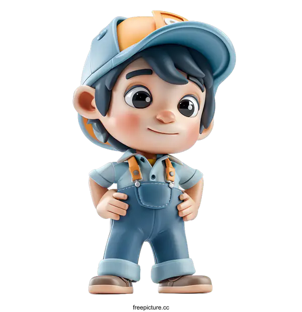 [Transparent Background PNG]Smiling Cartoon Boy in Overalls