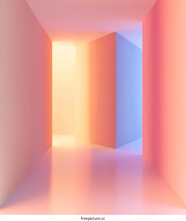 Abstract Pastel Pink Blue Yellow Wall Minimalist Corridor Room Light Interior Design