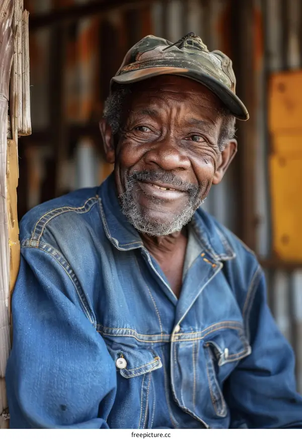 Portrait of a Senior African Man in Denim Jacket
