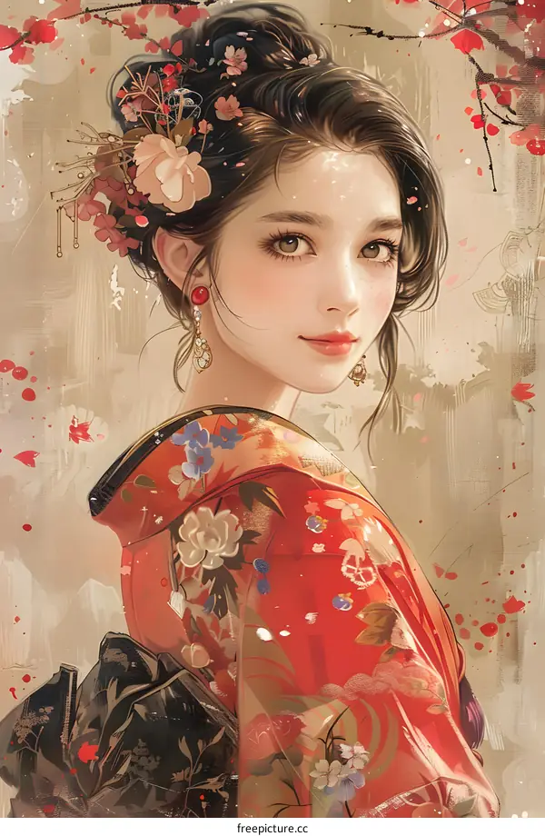 Beautiful Asian Woman in Traditional Kimono